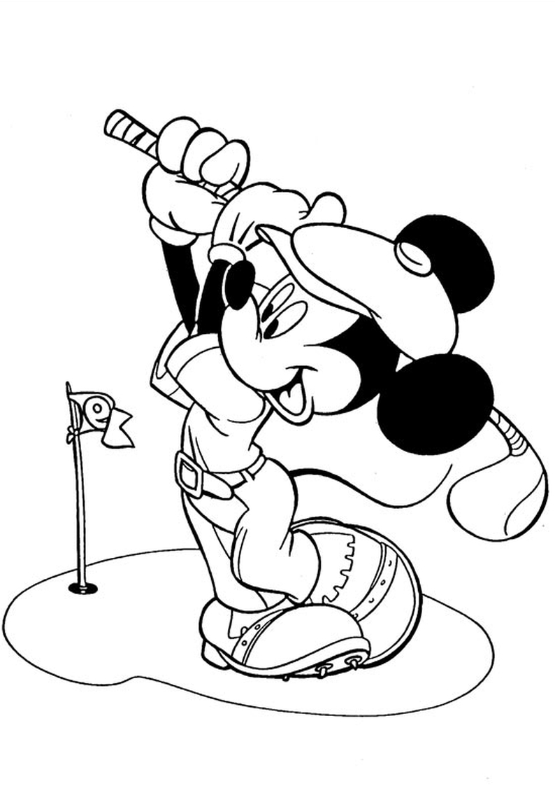 kolorowanka Myszka Miki gra w golfa, malowanka do wydruku dla dzieci nr 10